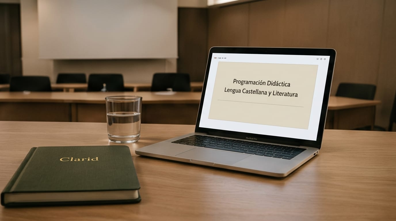 Sala de tribunal con la presentación de la programación didáctica en pantalla